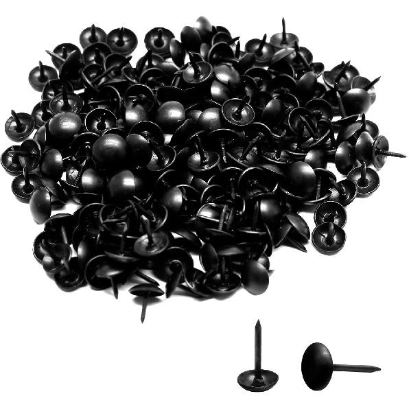 Bivethoi 220 Pcs Black Upholstery Tacks, 1/3 Inch Metal Round Head Thumb Tacks, Upholstery P for Furniture, DIY Project (9 X 13mm)