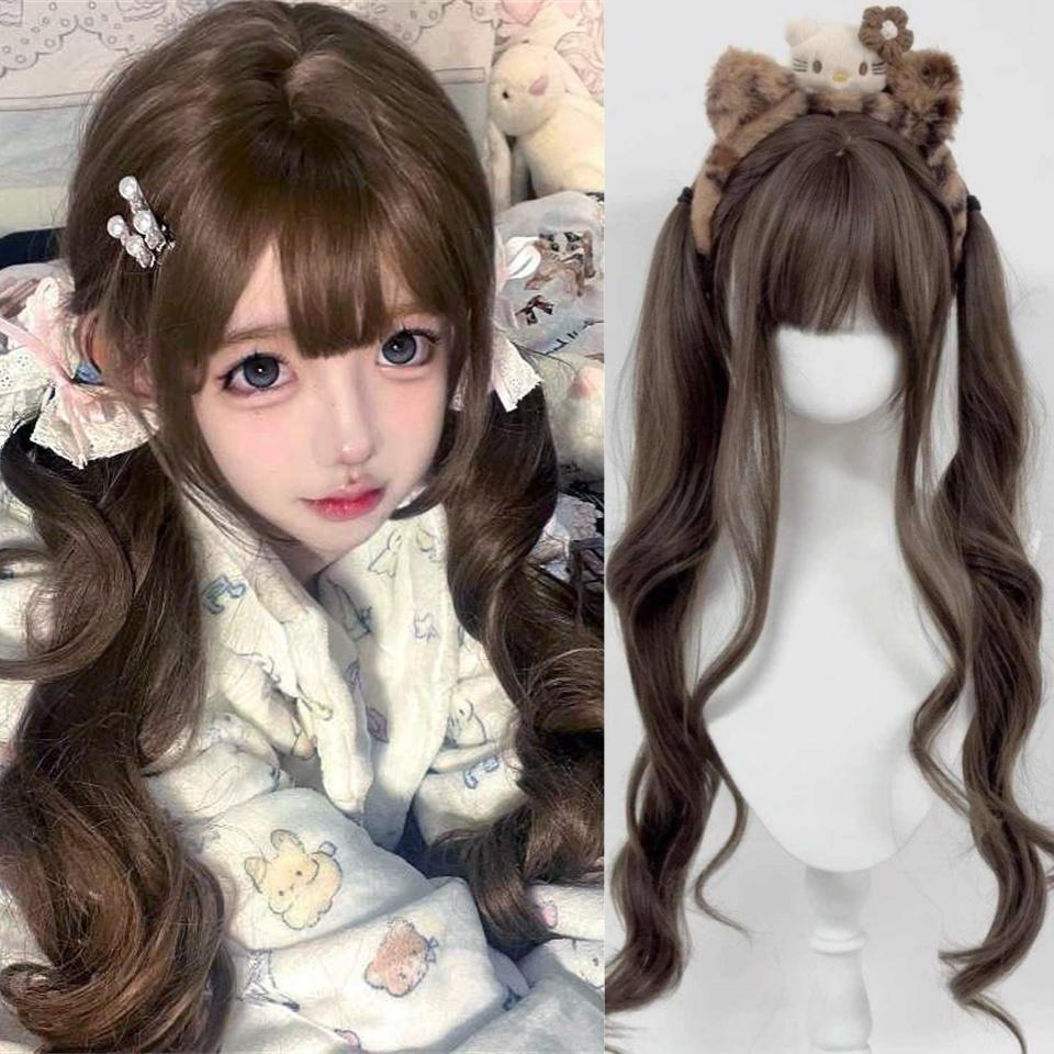 OLACARE Lange Body Wave Zwart Bruin Paars Cosplay Pruiken Hittebestendig Synthetische Pruiken Midden Scheiding Natuurlijk Lolita LM Pruiken Dames gray