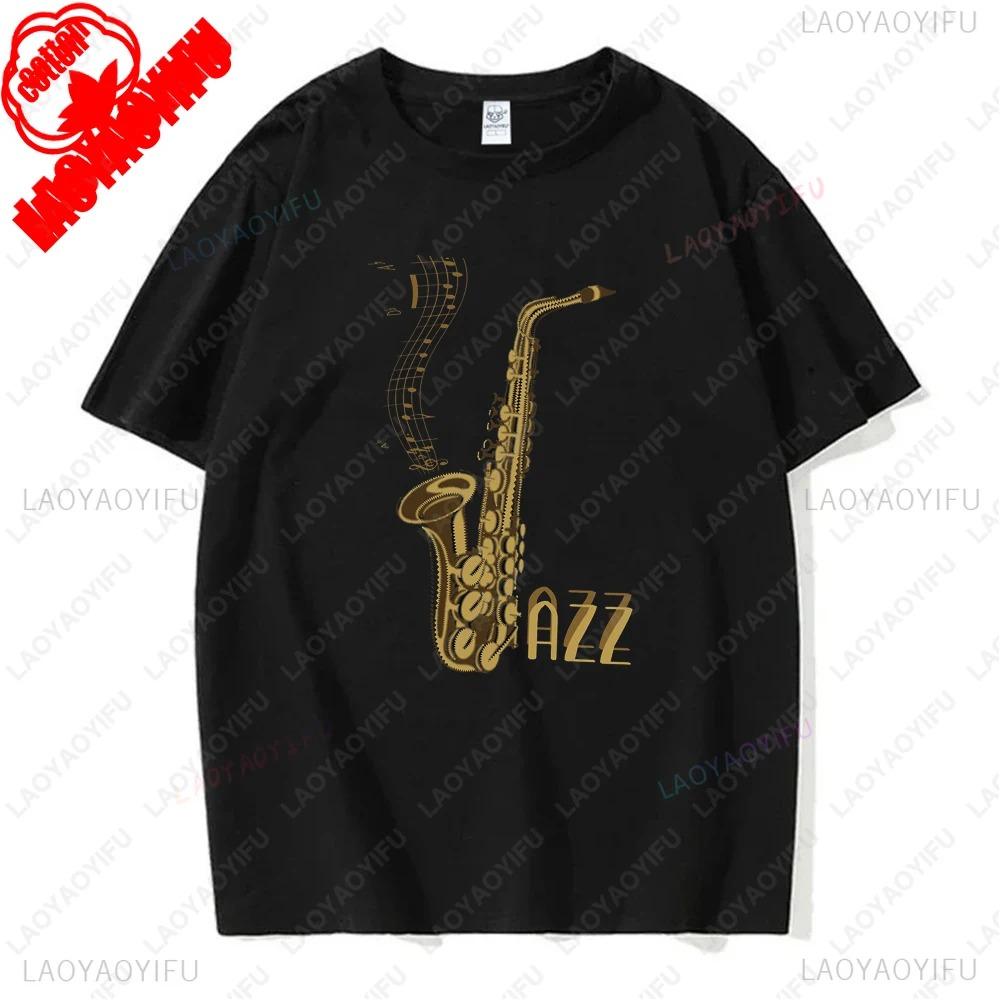 Cute Cat Plays Jazz Saxophone Graphic T Shirts Woman Man Vintage Fashion Casual Streetwear High Quality Cotton Tee Shirt Funny