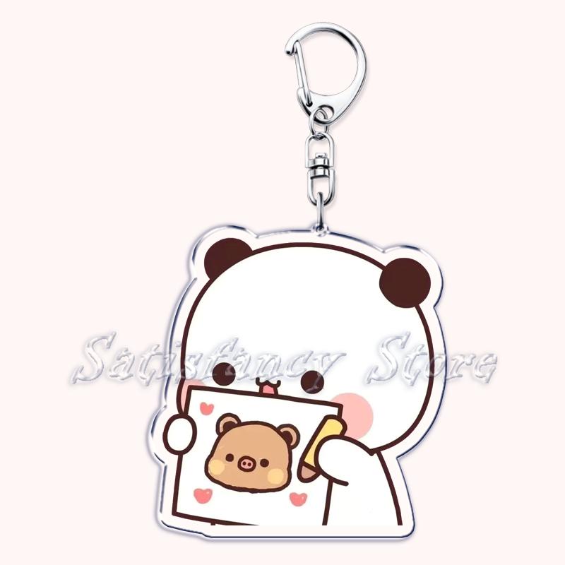 Bubu Dudu Cartoon White and Grey Couple Bears Keychains Ring for Accessories Bag Pendant Key Chain Jewelry Fans Lovers Gifts