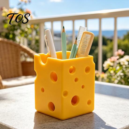 Functional Room Decor Creative 3D Printed Cheese Pen Holder, Cute Desktop Organizer, Home Ornaments Multifunctional Storage Ornament for Office