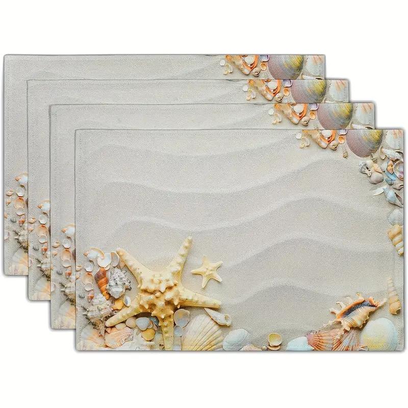 4PC Beach Shell Placemat, Blue Ocean Dining Table, Coffee Table Decoration, Anti Fouling and Heat-insulating Placemat