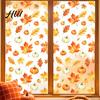 Reusable Window Cling Film Watercolor Fall Static Clings, Maple Leaf & Pumpkin Removable Stickers, Autumn Indoor Outdoor Glass Decor Decal for