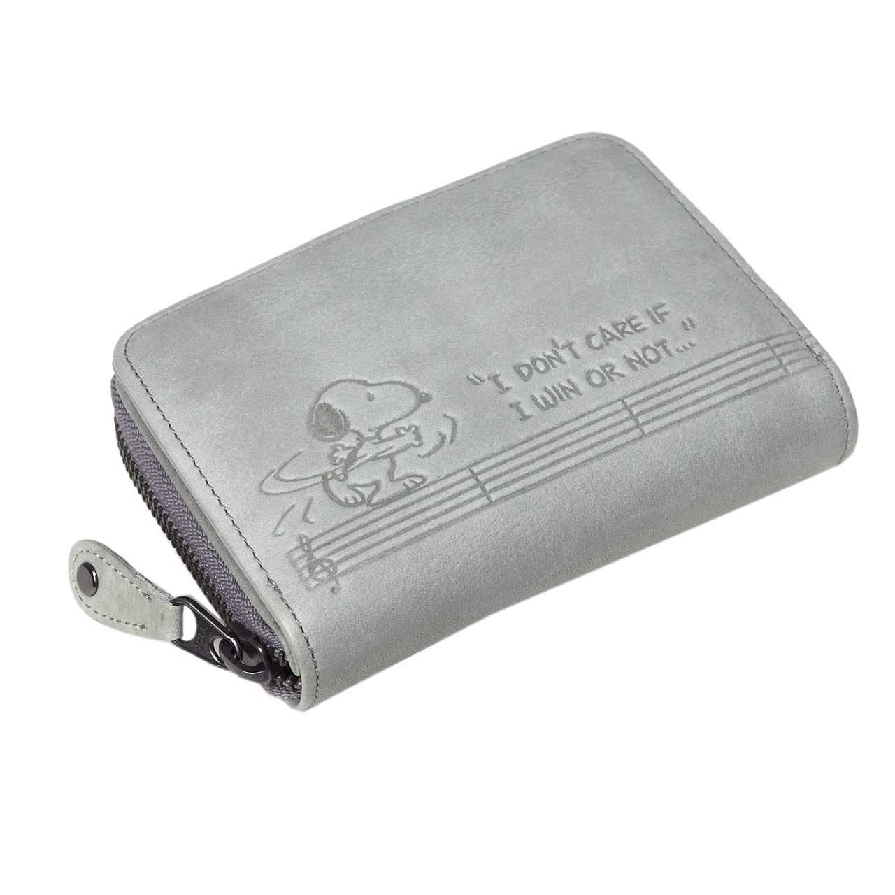 

73281 Bifold Short Wallet Round Zipper Embossed Genuine Leather Gray [Snoopy] Women s