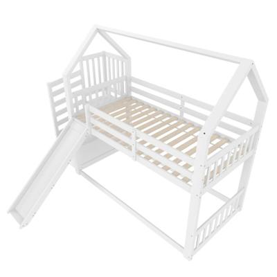 Letto a castello con gradini contenitore e scivolo, letto a casetta (senza materasso), letto per bambini con sponda, adatto per bambini e adolescenti, 90x200cm