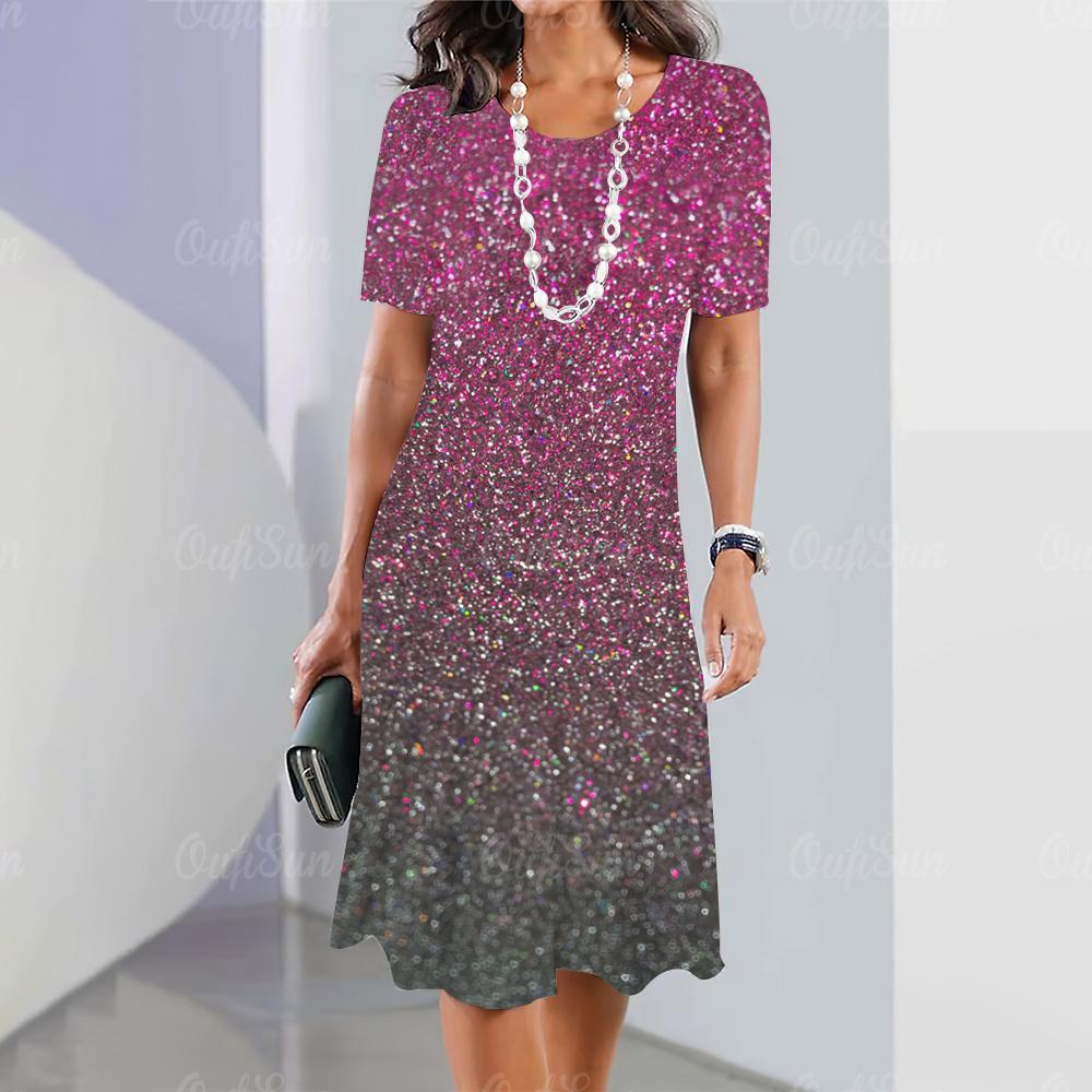 2025 New Women's Dresses Sequin Print Elegant Beautiful Dresses Female Summer Casual Fashion Daily Clothes