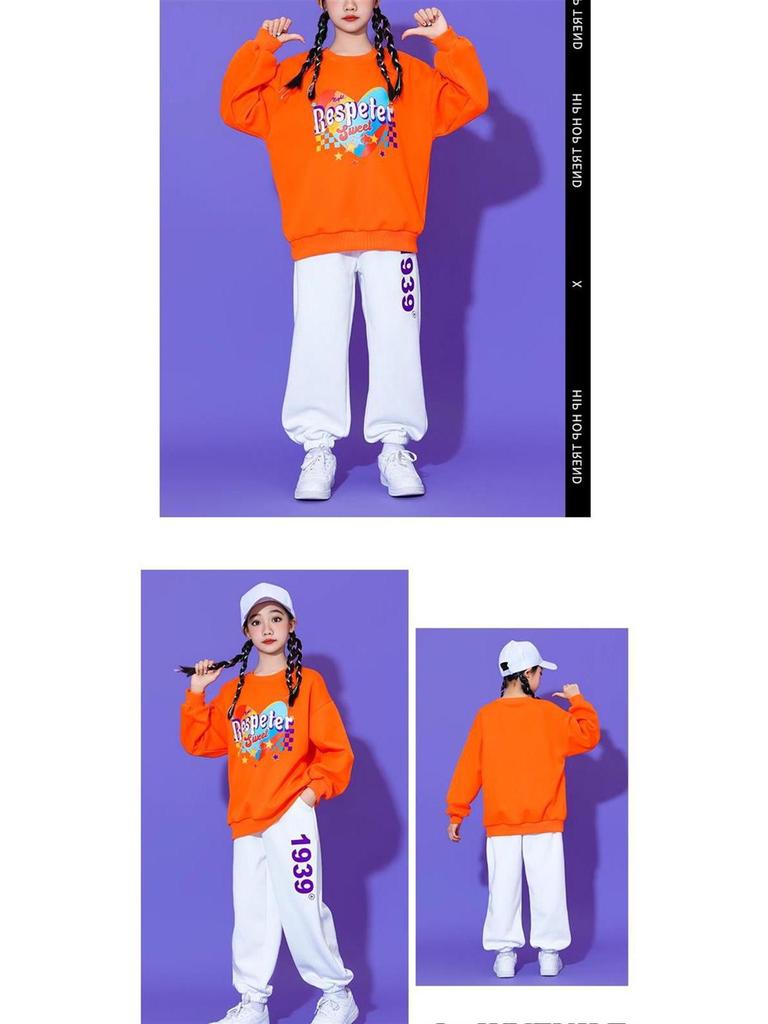 Buntes Herz-Orange Langarm-Sportfestkostüm für Kinder