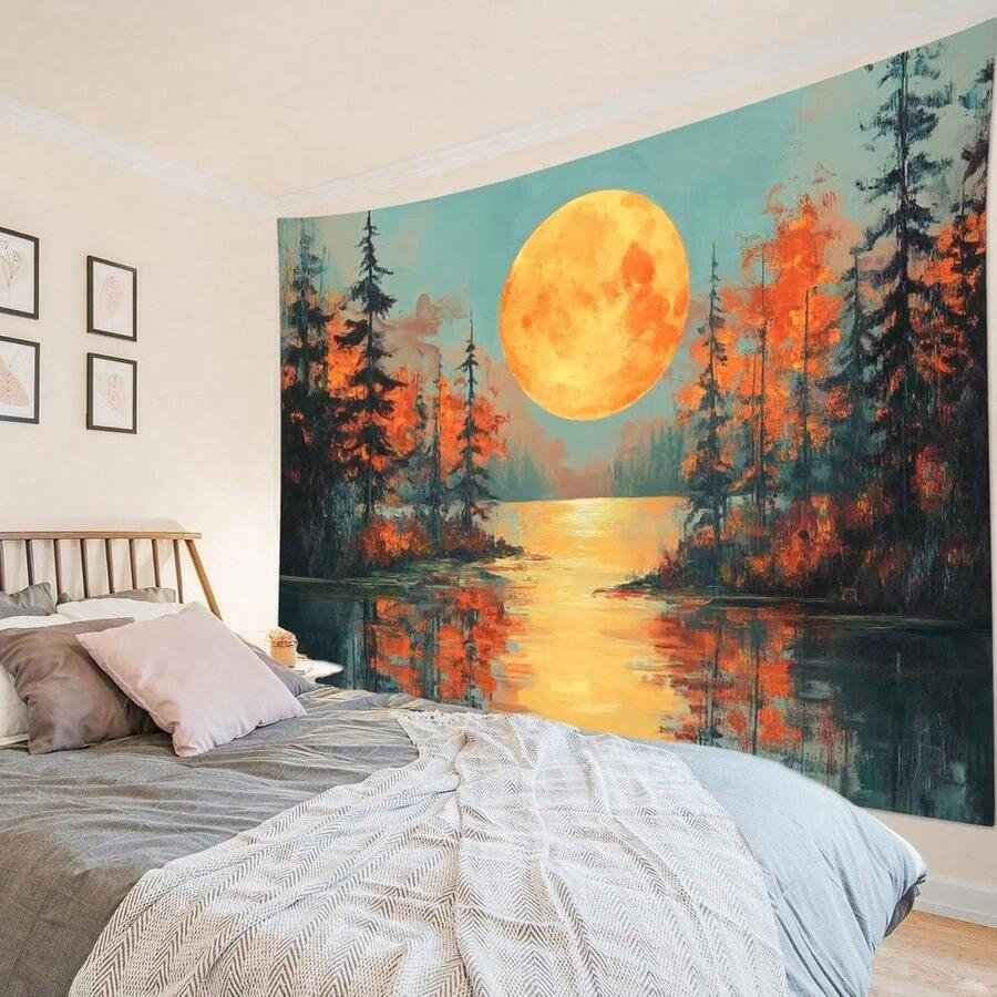 Tapestry wall computer orange full moon 75x100