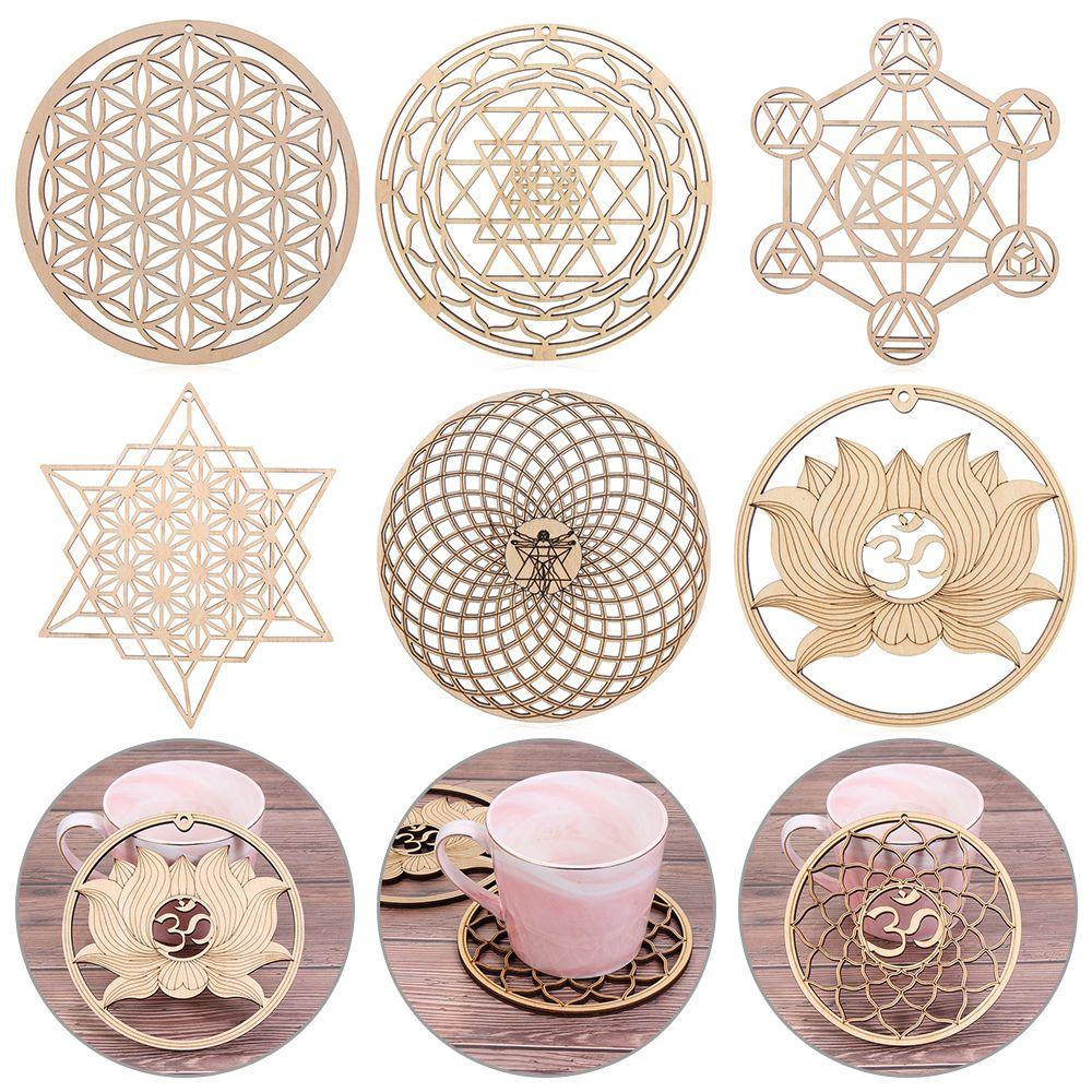 Wood Wall Art Home Decor Home Wall Decor Flower Of Life Energy Mat Slice Wood Base Wooden Wall Sign Flower of Life Shape