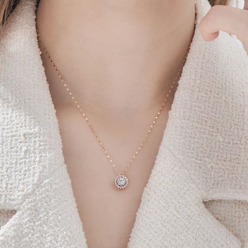 

ELLE Jewelry 14K Flower Point Cubic Necklace EL14NN026 Rose gold