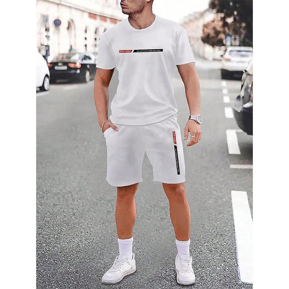 

Городской уличный модный мужской костюм с круглым вырезом и короткими рукавами, простой топ с круглым вырезом, повседневные и удобные шорты 2XL