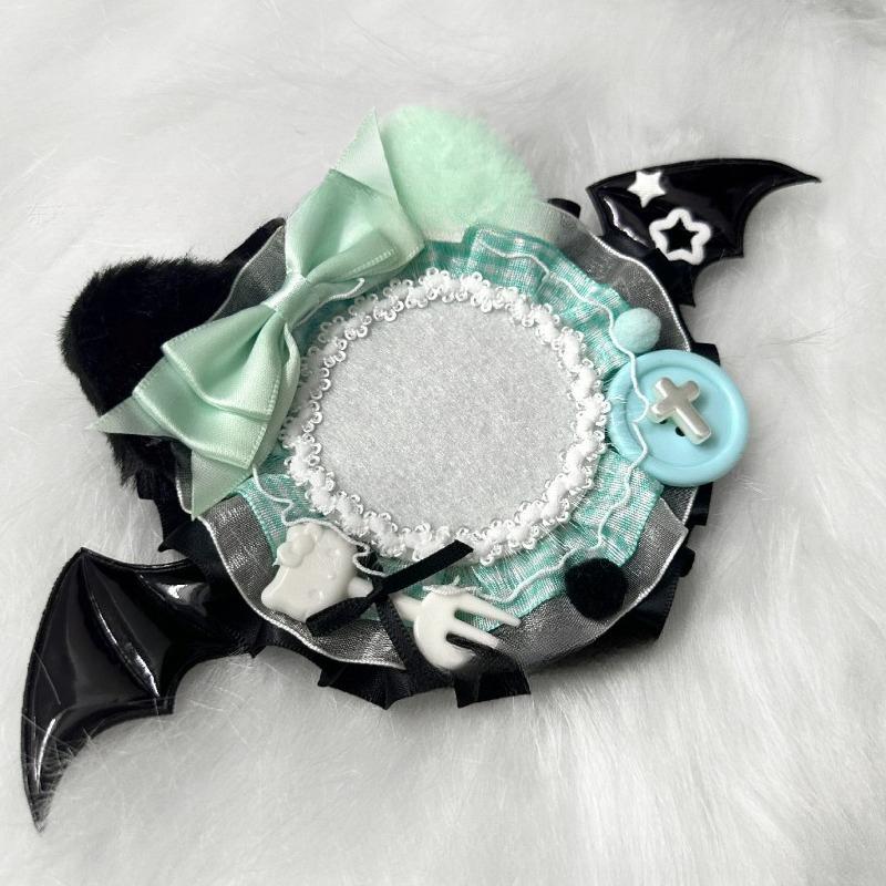 Cute Plush Badge Ornaments for 55mm 75mm Anime Pin Handmade Black Wings Mental Pins Holder Creative Goods Decoration Wholesales