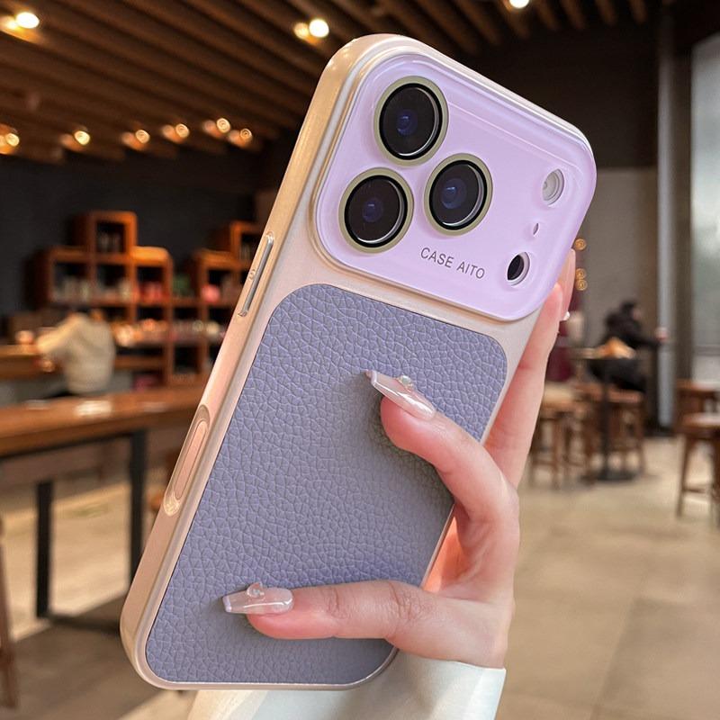 

Litchi Skin Texture PU Leather Case for iPhone 17 16 15 14 Pro Max iPhone 13 Glass Big Window Lens Protection Soft Bumper Cover iPhone 13