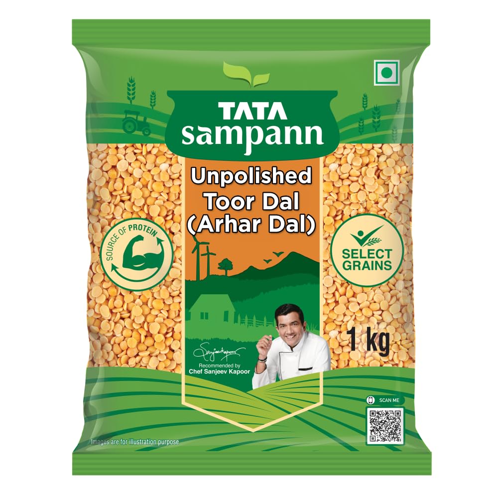 

Tata Sampann Unpolished Toor Dal 1kg Pack of 1 Premium Quality Whole Arhar Lentils for Cooking