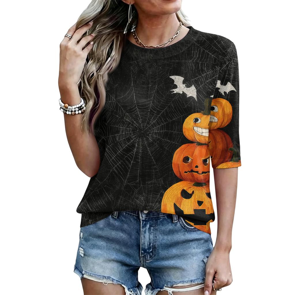 Women's Short Sleeve Round Neck Loose Fit Lightweight Casual Blouse Top