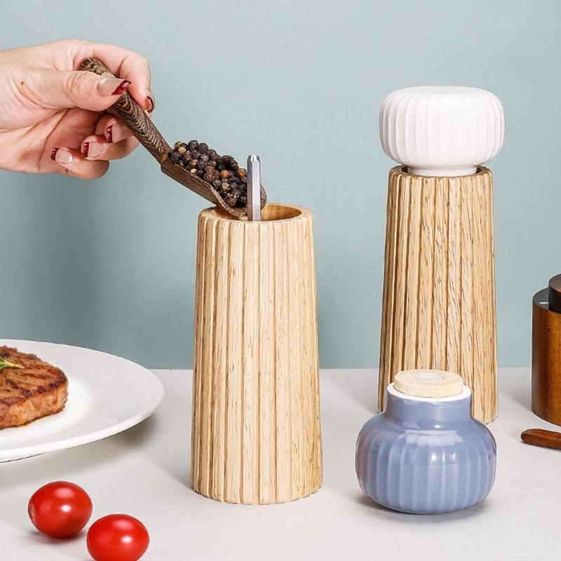 Macinapepe Macina Sale in Legno con Meccanismi Ceramici per Cucina, Conservazione Spezie e Macinatura Condimenti, Bottiglia