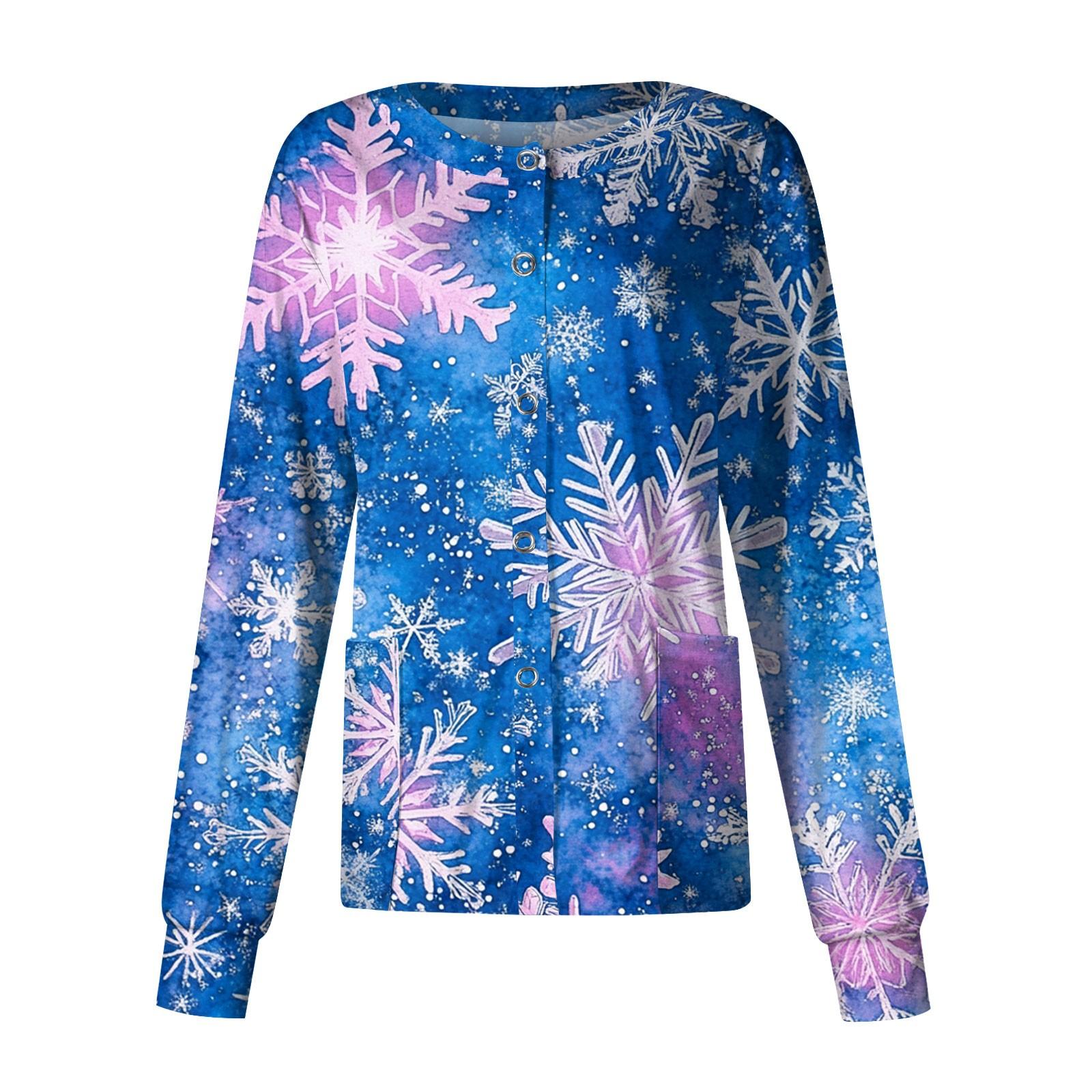 

Женская повседневная одежда с длинным рукавом и рождественским принтом, кардиган, верхняя одежда, униформа XL синий