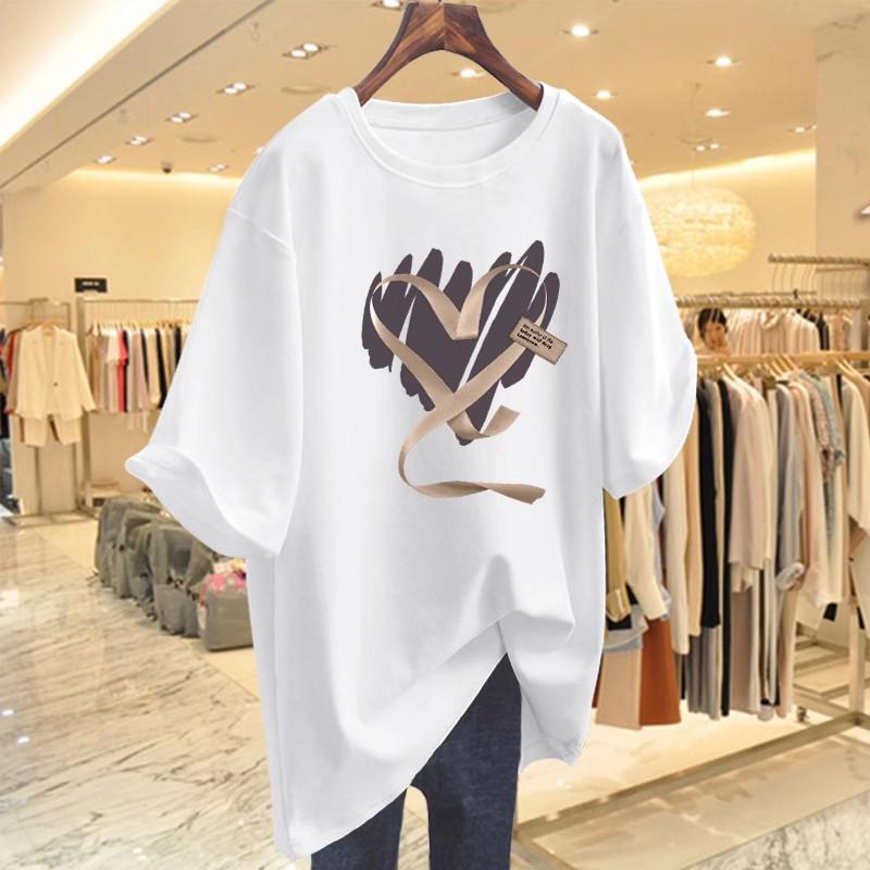 

2025 Summer Women s European Style Loose Fit White T-shirt with Short Sleeves L