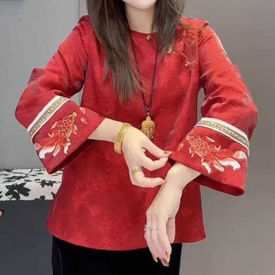 New Year's Style Acetate Embroidery Style Loose Light Luxury New Chinese Style National Style Koi Embroidery Popular Shirt