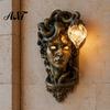 Wall Mounted Gothic Fixture Retro Gorgon Lamp, Mythical Snake Hair Woman Resin Sculpture, Vintage European Sculpture Light Artistic for Indoor