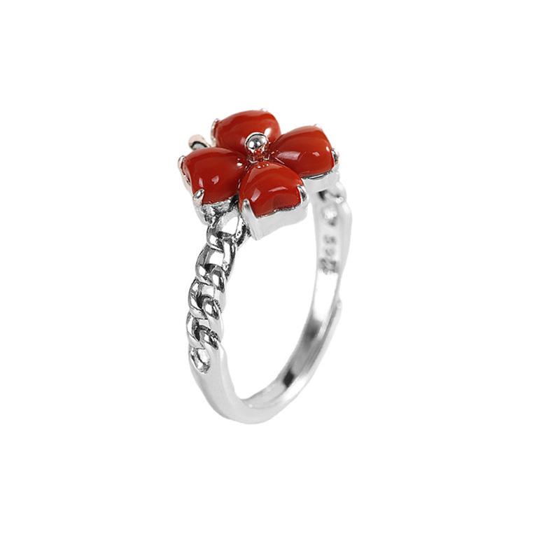 Elegant Southern Red Four-Leaf Clover Women's Adjustable Ring – Creative and Versatile Fashion Accessory