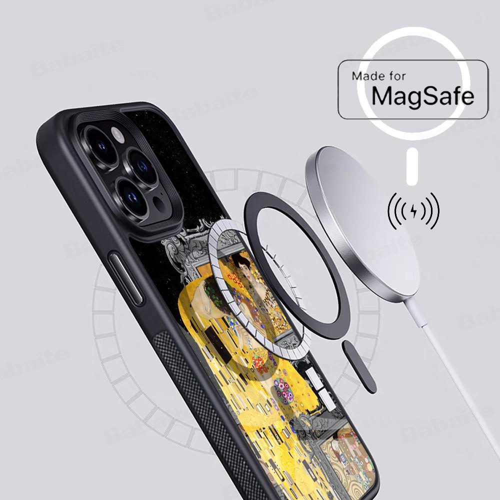 The Kiss Gustav Klimt Painting Phone Case Magnetic Case For IPhone 16 14 13 12 11 15 Pro Max Plus For Magsafe Wireless Charge