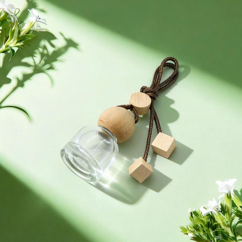 1Pcs Perfume Glass Bottle Empty Car Air Freshener Pendant With Wooden Caps Refillable Car Essential Oil Diffuser Bottle