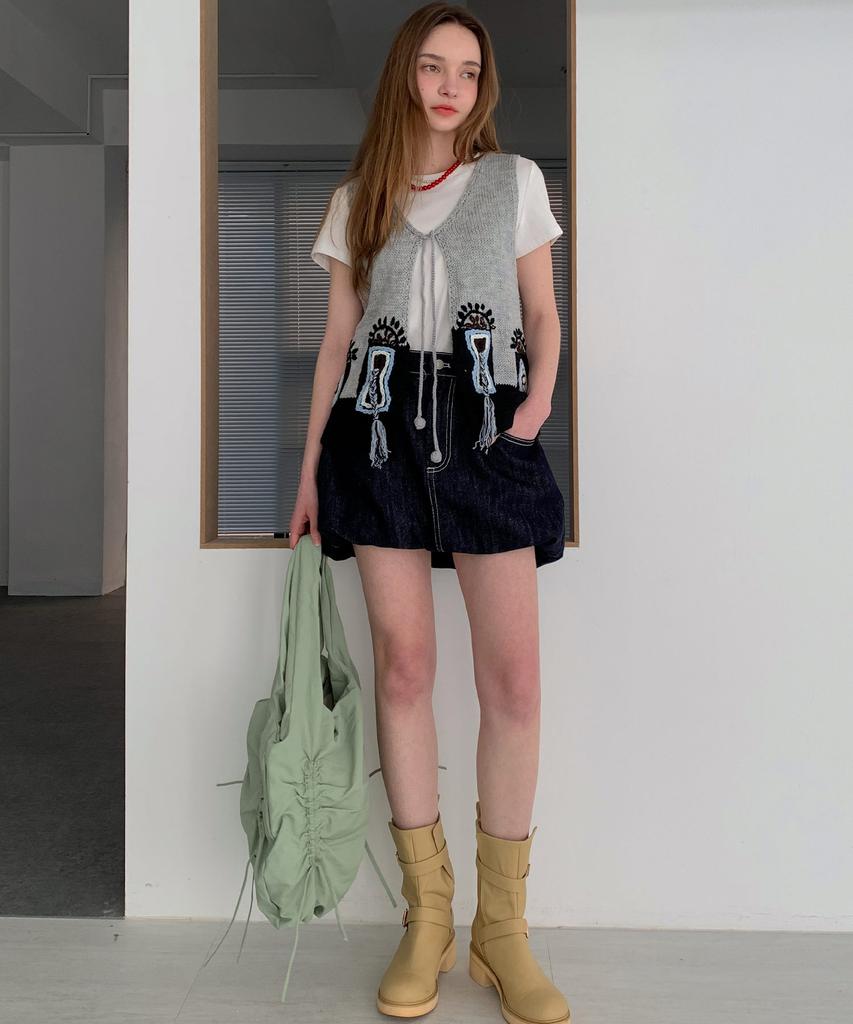 Baseukala Denim Balloon Mini Skirt