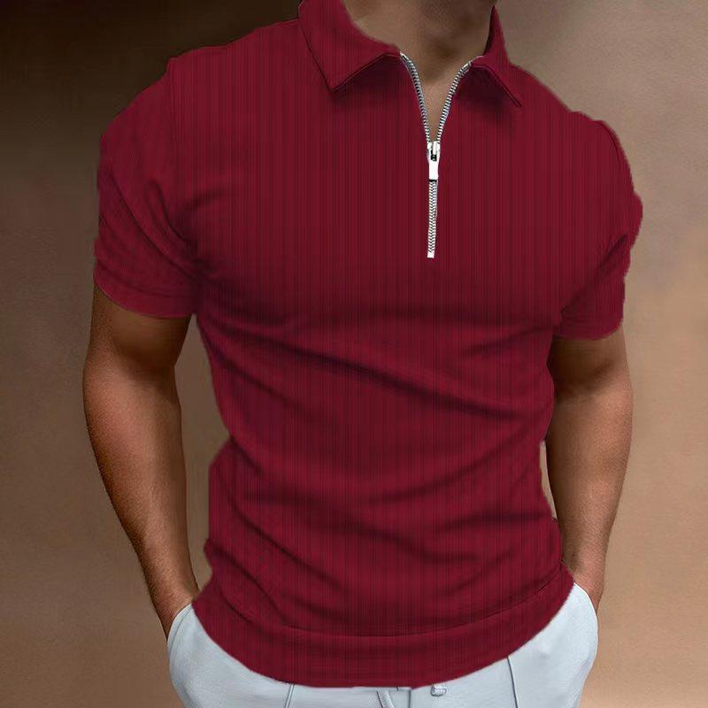 Abbigliamento Uomo Estate Moda Manica Corta Sportivo Strisce Zip Polo