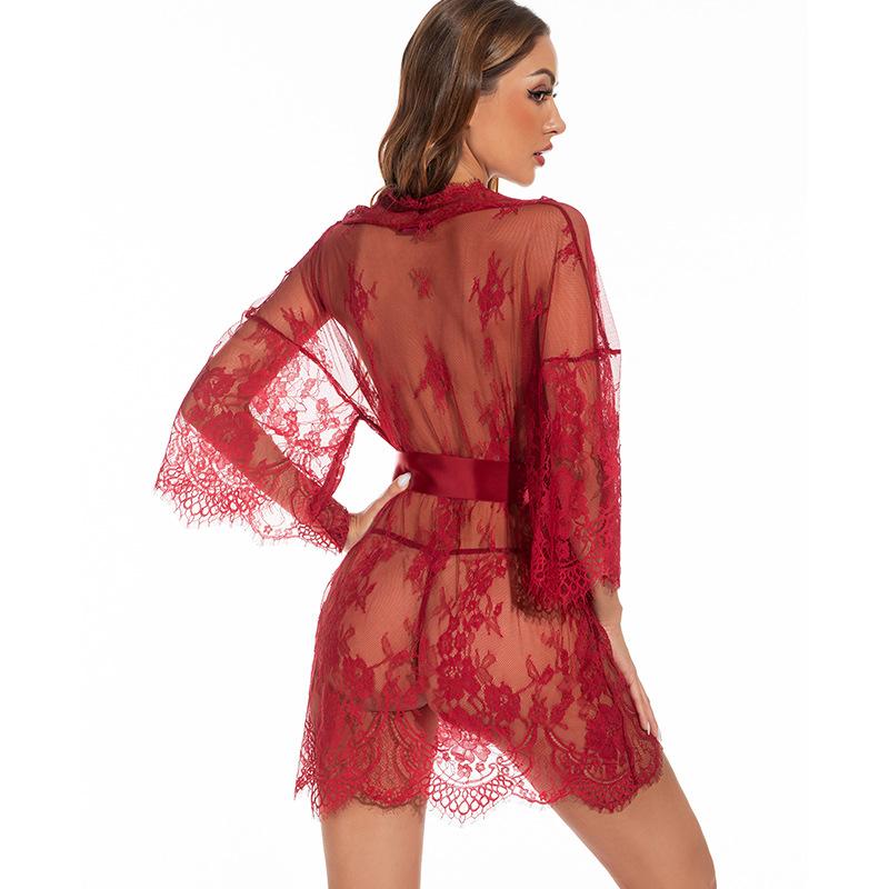 Women Sexy Lace Robe for Lingerie Lace Babydoll Robe Lingerie Sheer Seductive Lace See-through Sexy Nightgown Loose Lingerie Lingerie Mesh Nightgown