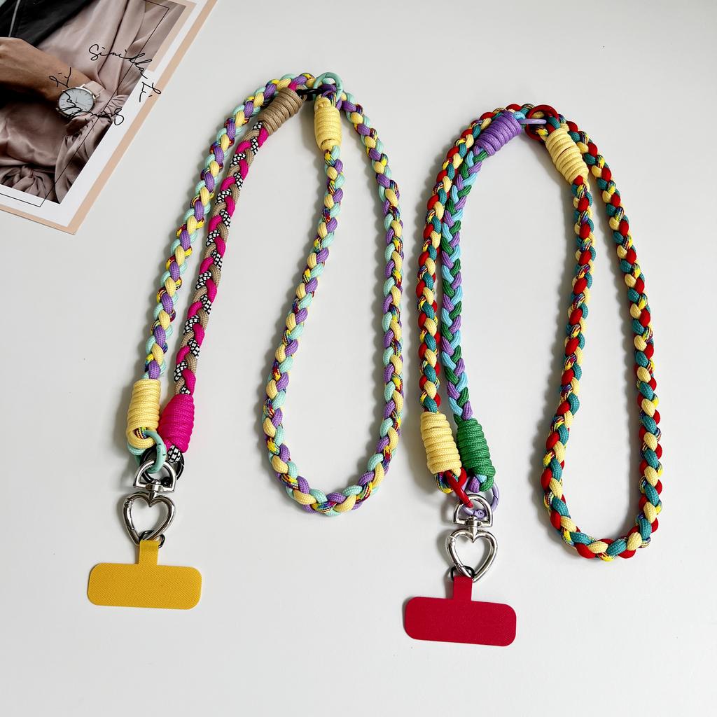 DIY Two-In-One Mobile Phone Universal Lanyard, Diagonal Span Long Rope, Wrist Short Rope, 360° Rotation, Metal Heart Buckle