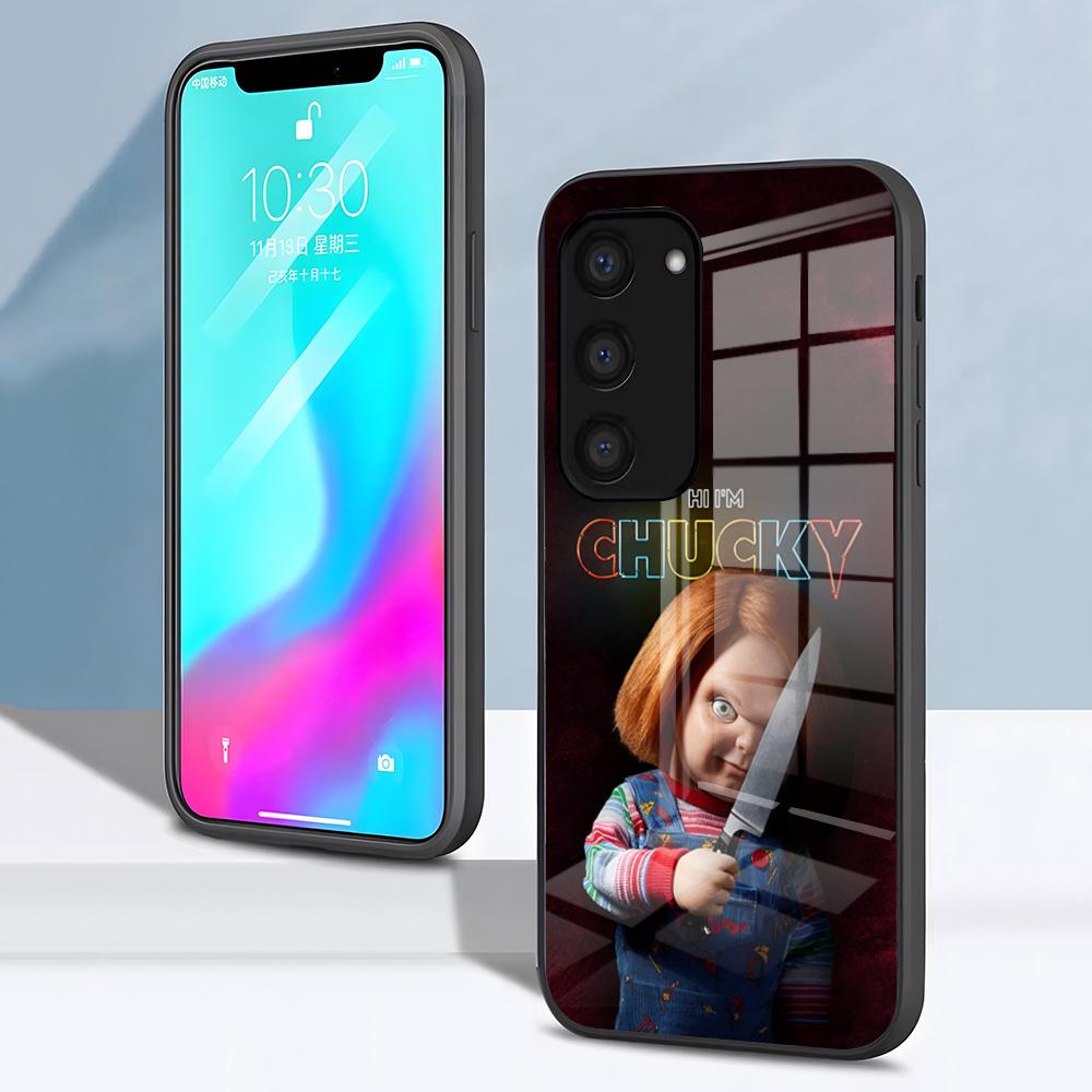 Chucky Doll Horror Movie Phone Case For Samsung S26 S25 S24 FE S23 S22 S21 Plus S20 Ultra Note20Ultra Black Glass Cover