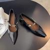 Metal Buckle One-band Block Heel Single Shoes Autumn New Pointed Toe Shallow Mouth Non-slip Kitten Heel Shoes