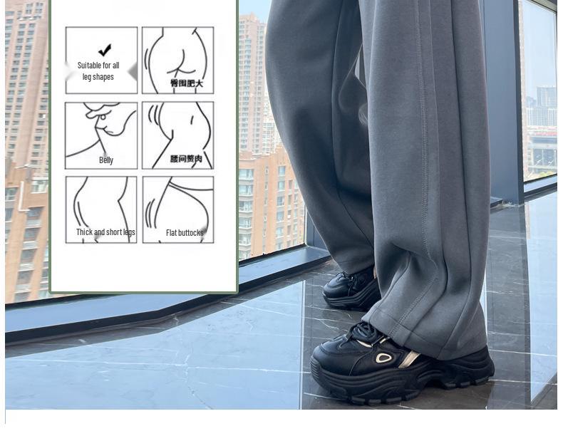 Women's High-Waist Dark Gray Sweatpants - Slim Fit, Wide Leg Sports Pants for Autumn 2025