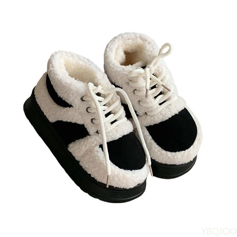 Fashion Winter New Fashionable Versatile Cotton Shoes Women's Comfortable Warm Non-slip Retro Women Shoes Velvet Color Blocked Sneakers