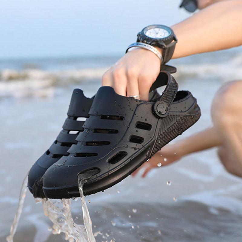 WTEMPO Summer Men's Sandals Hollow Flat Heel Adjustable Buckle Soft Thick Sole Non-slip Wear-resistant Quick Dry Wading Leisure Trend Beach Slippers