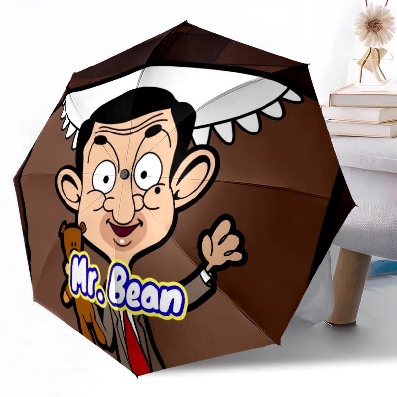 1pc Mr Bean In Ufo Automatic Umbrella Compact Durable 8 Rib Design Durable Plastic Iron Travel Essential Outdoor Accessory Spiritual Gift Y2