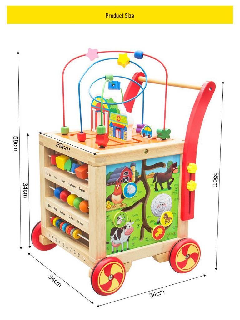 Wooden Toddler Push Walker Car with Adjustable Speed - Multifunctional Educational Toy
