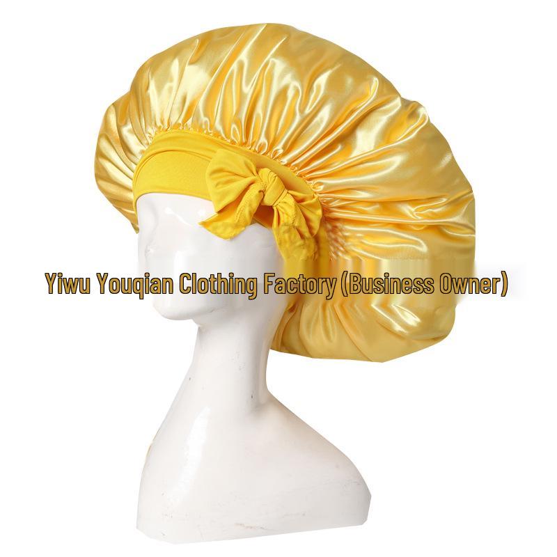 Elastische Schlaf- und Duschhaube aus Satin mit breiter Krempe für Damen – einfarbig, Größe L