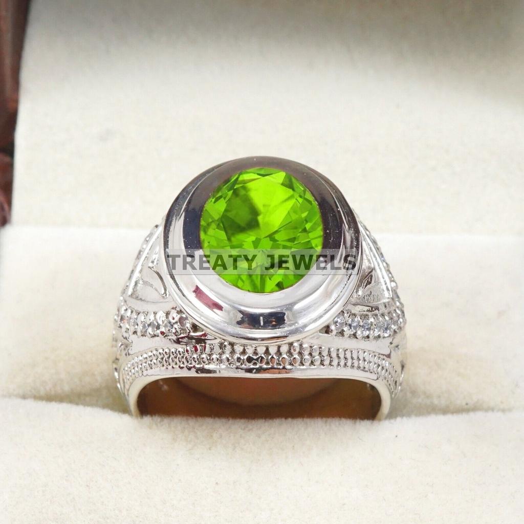 Peridot Oval Cut Gemstone With 925 Sterling Silver Ring For Men's #B481 JL375683936231