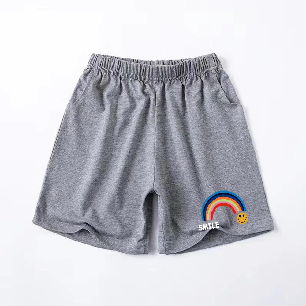 Summer Cotton Children Tshirt Cartoon Rainbow Smile Face Printed Korean Kids Tshirt Boys Girls Comfortable Short Sleeve Tee Top