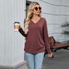 T Shirts For Women Pleated V-Neck Dressy Casual Blouses Printing Short Sleeve Summer Tops Loose Fit