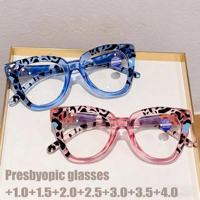 New Fashionable Cat Eye Leopard Print Anti Blue Light Reading Glasses with Large Frame and High-definition Presbyopic Eyewear