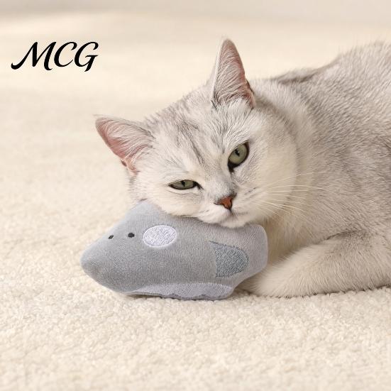 Anti-tear Plush Pet Toy Cat Toys, Catnip Ocean Toys for Cats, Shark Fish Ray Shapes Interactive Kicker, Chew Soft Chewing Teething Stress Relief,