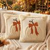 Retro Farmhouse Cushion Covers Pumpkin Cover, Plush Embroidered Bow Throw Pillow 18 Decorative Cover for Thanksgiving x Inch Soft Autumn Case