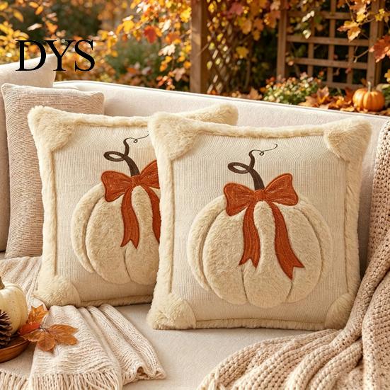 Retro Farmhouse Cushion Covers Pumpkin Cover, Plush Embroidered Bow Throw Pillow 18 Decorative Cover for Thanksgiving x Inch Soft Autumn Case