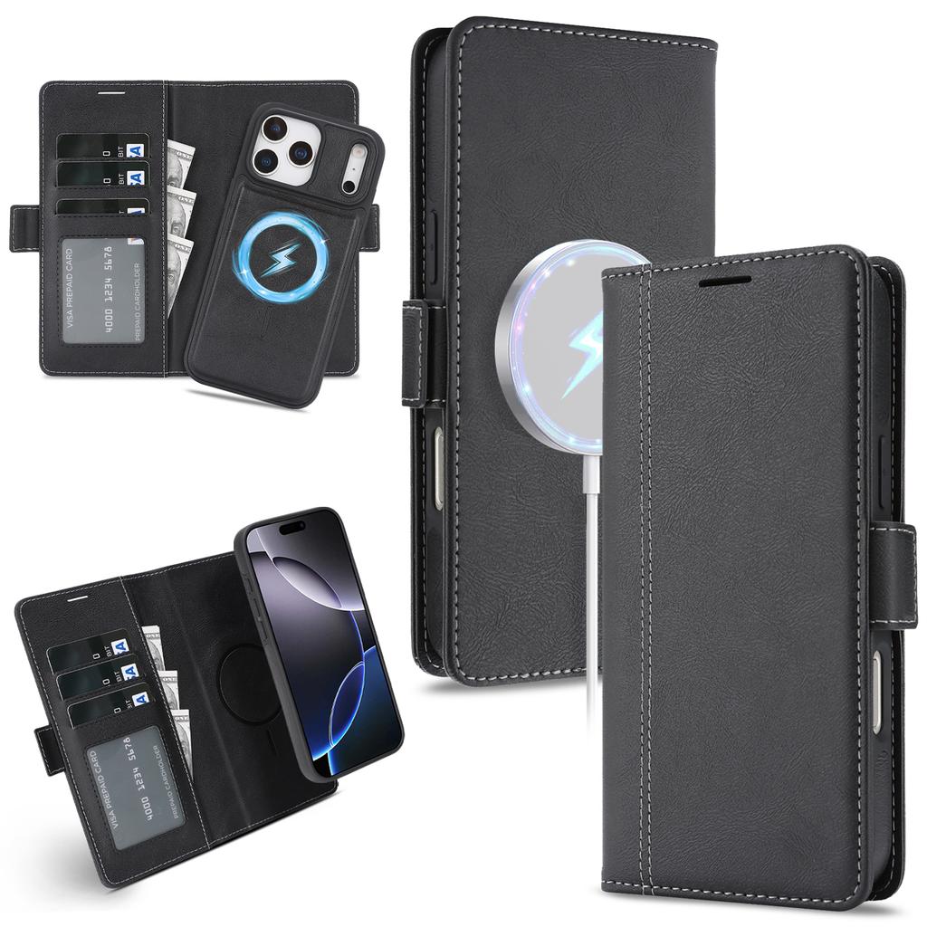 2v1 Odnímatelné kožené pouzdro-peněženka pro iPhone 17 16 15 14 13 12 Pro Max 17 Air 16e Magnetický Luxusní Business Ochranný Kryt