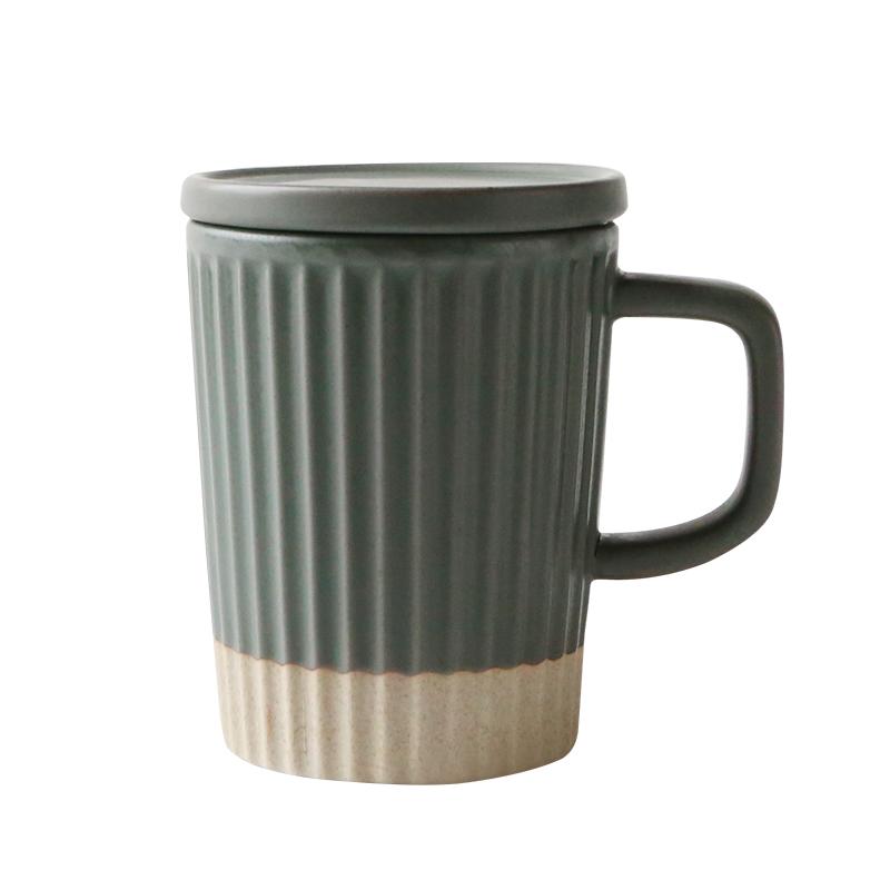 Vertikale Muster Keramiktasse mit Deckel und Löffel Becher Hitzebeständig Leichter Luxus Wasserbecher für Damen