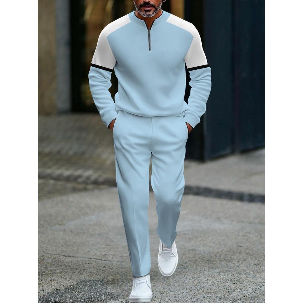 Spring Autumn Fashion Streetwear Men's Long-Sleeved Half-Zipper Stand-Up Collar Men's Casual Sportswear Two-Piece Set