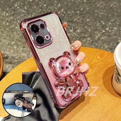 Nárazuvzdorný Roztomilý Medvěd Stojánek Držák Třpytivý Pokovený Kryt pro Xiaomi Redmi Note 15 Pro Plus Pro+ Redmi 15C 4G 5G Průhledný Kryt